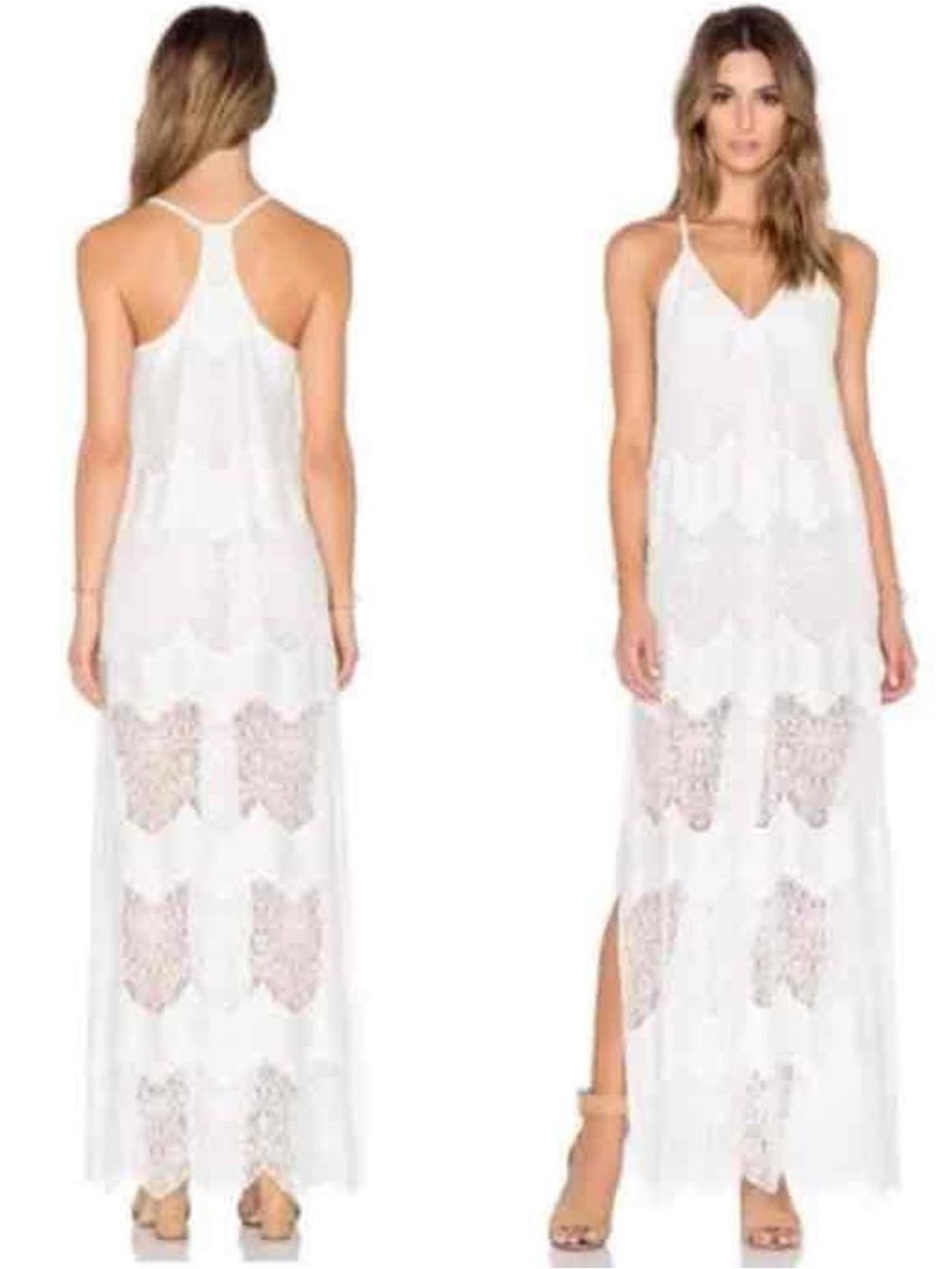 Alice + Olivia White Cream Lace Crocheted Maxi Slip Dress